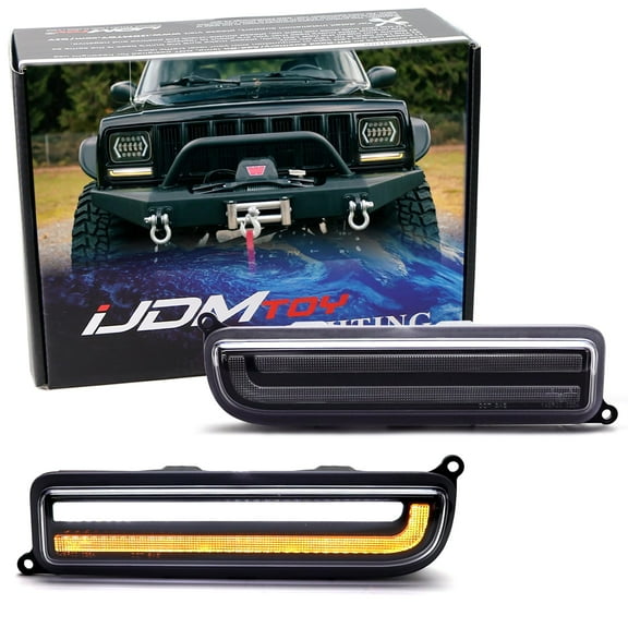 Black-Out Interior Clear Lens White LED Driving Light/Amber Sequential Blink LED Front Turn Signal Light Assembly, For Jeep 1997-2001 Cherokee XJ