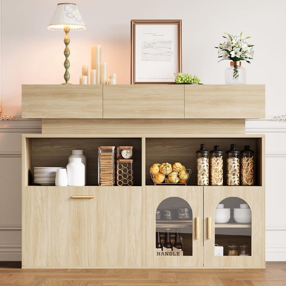 Wood White 3-Drawer Adjustable Shelf Kitchen Coffee Bar Cabinet