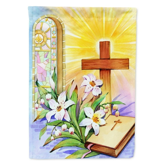 Carolines Treasures APH5433GF Easter Cross and Bible in Stain Glass Window Flag Garden Size  Small multicolor