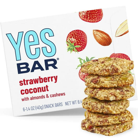 Yes Bar Snack Bar, Strawberry Coconut, 6 Bars, 1.4 oz (40 g) Each