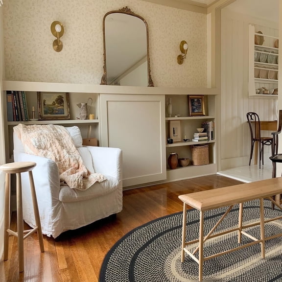 Homespice Manchester Black and Tan Braided Rug 6x9' Oval, Ideal for Your Rustic Dining Room Rug