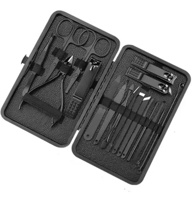 Black Nail Clipper 18 Set Stainless Steel Manicure Nail Scissors Pedicure Kit Nippers Trimmer Care Tool with Travel Case Kit