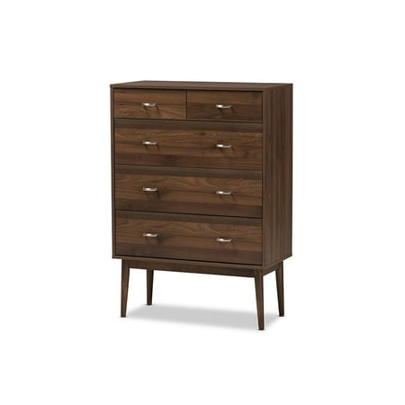 Baxton Studio Disa Modern Walnut Brown Finished Wood 5 Drawer