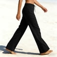 thumbnail image 5 of Glisme Trousers For Women Solid Color Elastic Waist With Drawstring Summer Cozy Soft Women Wide Leg Pants Size L Black, 5 of 6