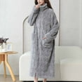 thumbnail image 6 of qolati Long Fleece Robe Women Texture Full Zip Long Sleeve Lapel Collar Side Pockets Bathrobe Plush Warm Fuzzy Spa Robes Gray L, 6 of 8