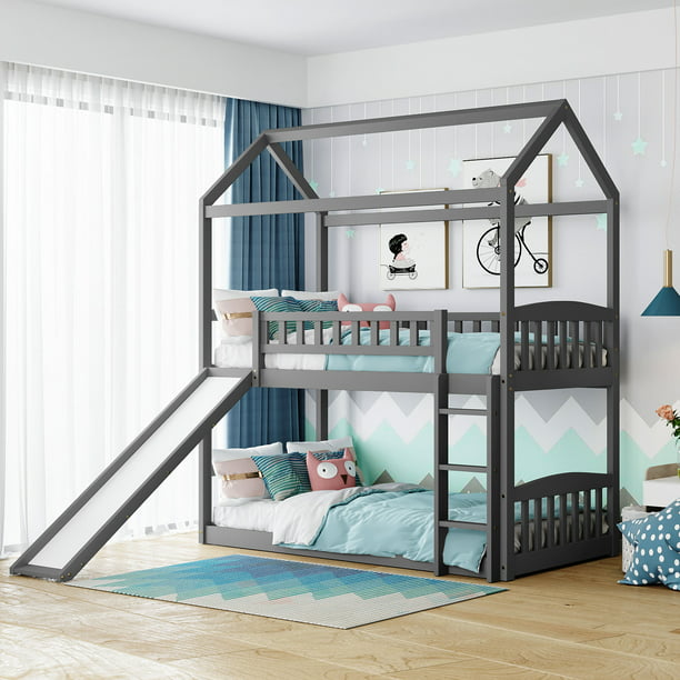 Twin Over Bunk Bed With Slide, Basketball Bunk Bed With Sliders On Bottom