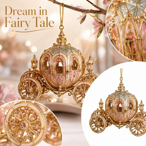 Halloween Christmas Tree Decorations Featuring Pink Pumpkin Carriage with Gold Frame, Fairy Tale Princess Decor for Birthday Party and Student Shower