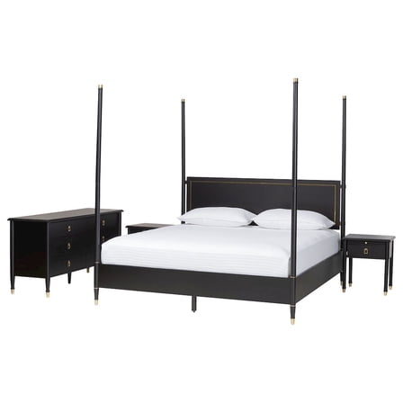 Baxton Studio Bedroom Set - Black Wood Bed Frame, Matching Dresser, Two Nightstands, King