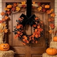 thumbnail image 6 of Mini Halloween Wreath 8.7" Artificial Black Grapevine Wreath with Floral, Boxwood and Velvet Bow Gothic Small Cabinet Canlde Rings Wreaths for Festival Home Table Centerpiece Window Decor, A, 6 of 6