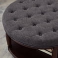 thumbnail image 2 of GZXS 2-Tier Round Tufted Ottoman with Storage Shelf, 32.5" Circle Coffee Tea Table w/ Solid Wood Frame & Linen Upholstery Top, Quick Assembly, Dark Gray, 2 of 8