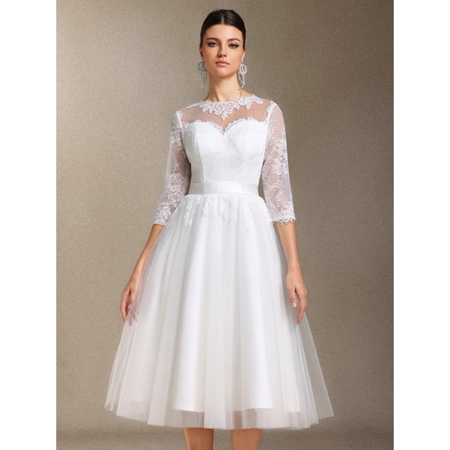 Vestido de novia Keeli de manga larga con lazo de encaje mini