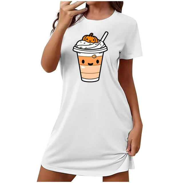 Rbaofujie Ensemble de Pyjama Short pour Femme, Chemise de Nuit Courte Surdimensionnée, Mode, Imprimé sur la Poitrine, Robe de Nuit à Manches Courtes, Ensemble de Pyjama