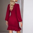 thumbnail image 4 of IROINNID Formal Dress for Women Wedding Guest Evening Party Formal Dress Fall And Winter New Slim Dress Collar Bubble Sleeve Pleated Skirt,Red, 4 of 9