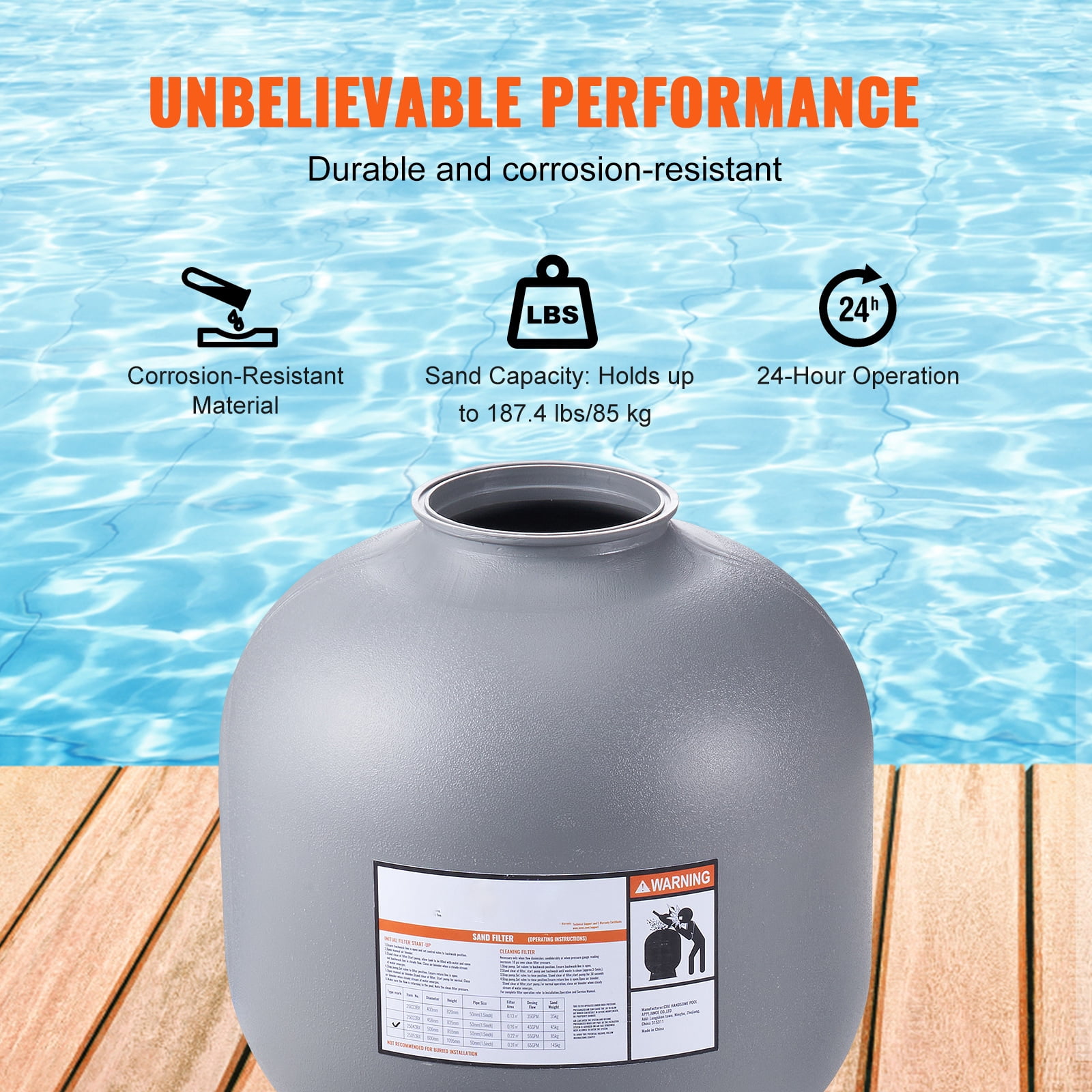 VEVOR 22" Sand Filter Above Inground Swimming Pool Sand Filter with 7-Way Valve