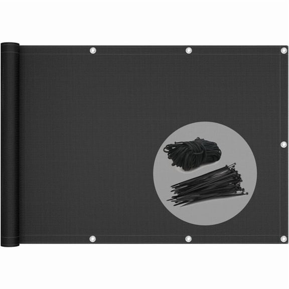 Balcony Privacy Screen 100% HDPE 200g/m2 UV Protection Tear and Wind Resistant Privacy Screen with Cable Ties and Cords 500x90cm Black
