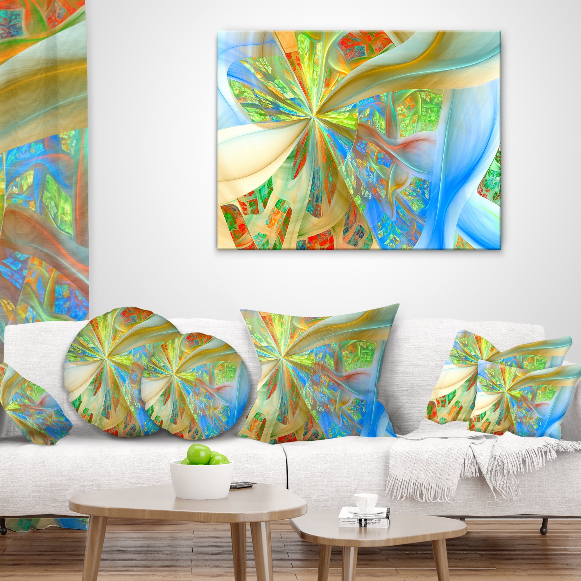 Designart Yellow Fractal Exotic Plant Stems - Abstract Throw Pillow - 12x20