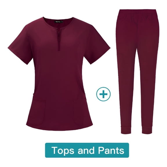 Unisex Medical Scrubs Set Nurse Work Uniform Shirt and Pant Set with Pockets for Clinics