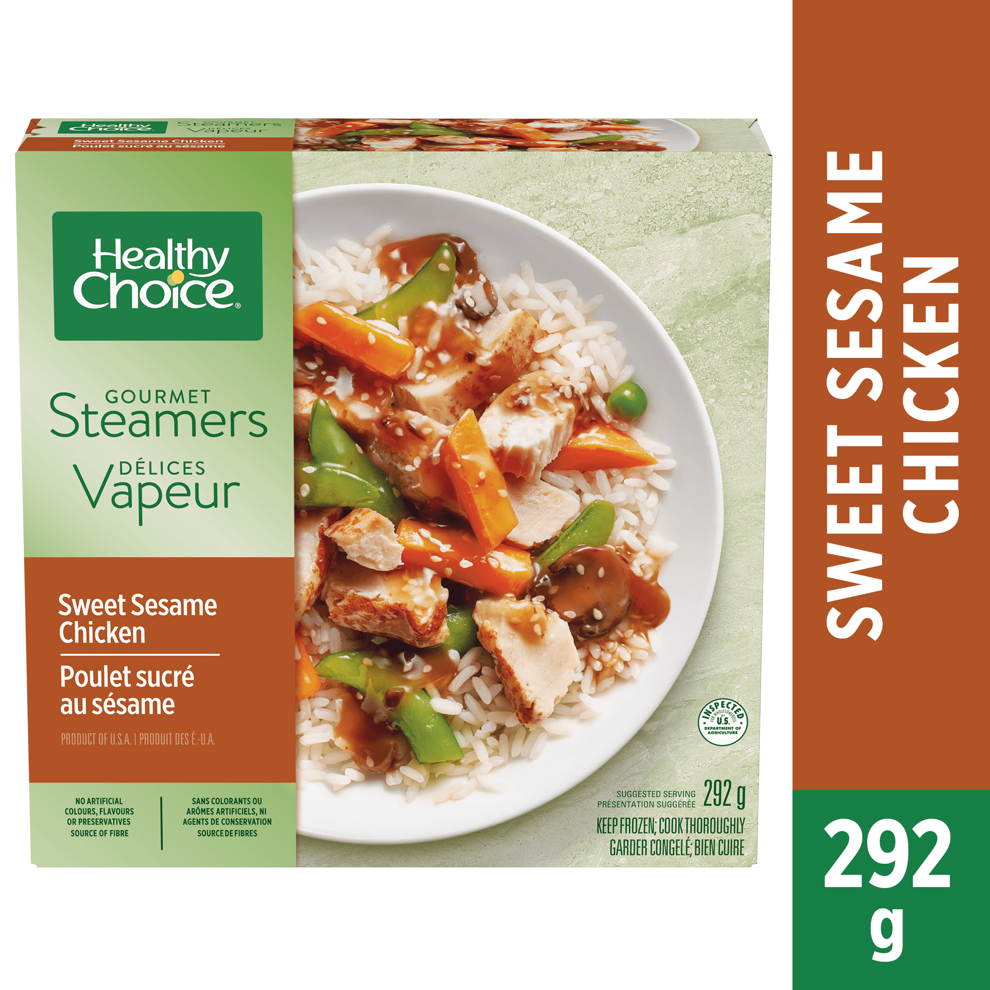 Healthy Choice Délices Vapeur Poulet sucré au sésame repas surgelé  avec poitrine de poulet, légumes et sauce sucrée au sésame, sans arômes artificiels, sans agents de conservation Repas surgelé, 292 g