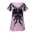 thumbnail image 4 of ICHUANYI Clearance Womens Summer Printed Patchwork Buttons Short Sleeve Rround-Neck Casual Blouse Tunic Tops(Pink, S) ICHUANYI WER2023081504180, 4 of 4