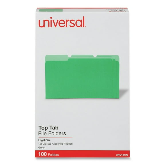 Universal UNV10522 1/3 Cut Tab Legal Size Deluxe Colored Top Tab File Folders - Green/Light Green (100/Box)