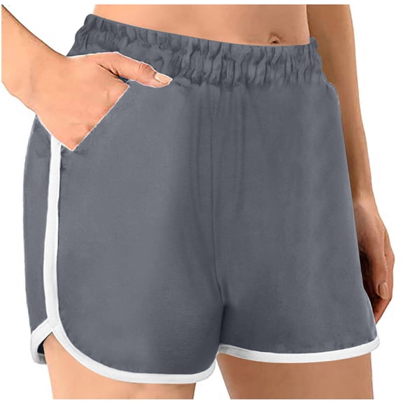 Ecqkame Women's High Waist Yoga Shorts Breathable Hip Lifting Elastic Waist Beach Shorts Lounge Solid Color Athletic Shorts 03-Dark Gray XL