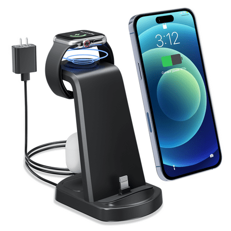 Wireless Charging Station, 3 in 1 Fast Wireless Charger for iPhone 15 14 13 12 11 Pro Max/X Charging Station for Multiple Devices for Apple Watch Ultra SE 8 7 6 5 4 3 2 for AirPods