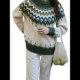 thumbnail image 2 of Suéter de Larga con Cuello Redondo para Mujer, Suéter Informal Estampado, Camisetas de Otoño 2025. Verde y XXXL, 2 of 8