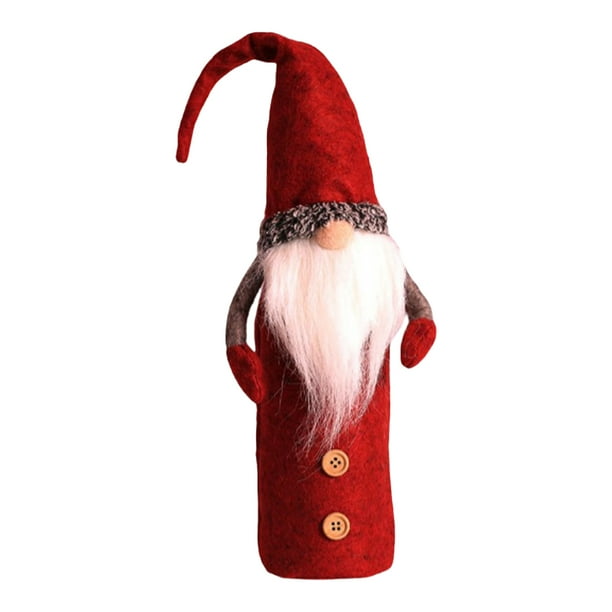 Bewildely Funda para botella de vino de Navidad, felpa larga, Rudolf, manga a prueba de polvo, telas no tejidas, sombrero de piezas, fundas Kits de decoración para fiestas Rojo