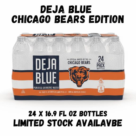 Deja Blue Purified Water – Chicago Bears Edition, 24 Pack, 16.9 fl oz Bottles