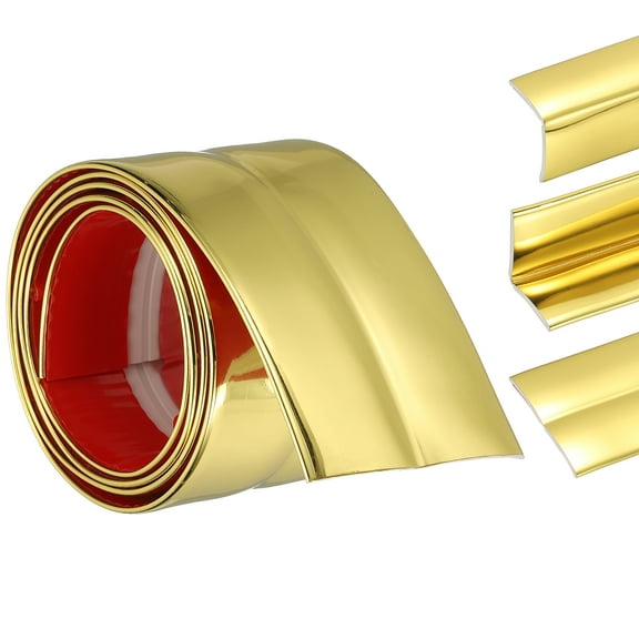 3-in-1 Peel and Stick Trim, 2.4in x 3.2 ft Multifunctional Wall Molding Trim, Flexible Edge Guard Molding Self-Adhesive Caulk Strip for Floor, Table, Door Frame, Shiny Gold