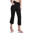 thumbnail image 4 of Women Solid Color High Waist Pocket Sports Fitness Yoga Wide Leg Capris Pants Gym Clothing, 4 of 8