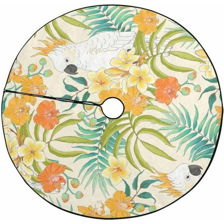 ZHANZZK Floral Leaves Parrot Xmas Christmas Tree Skirt Stand Mat for Holiday Party Decoration Indoor Outdoor 36 inches