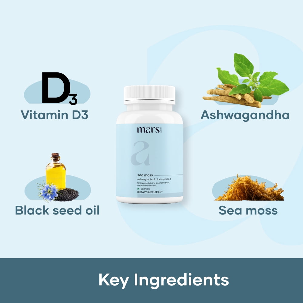 Mars by GHC Natural Sea Moss Caps with Ashwagandha, Black Seed & Vitamin D3, 60 Capsules, 16g