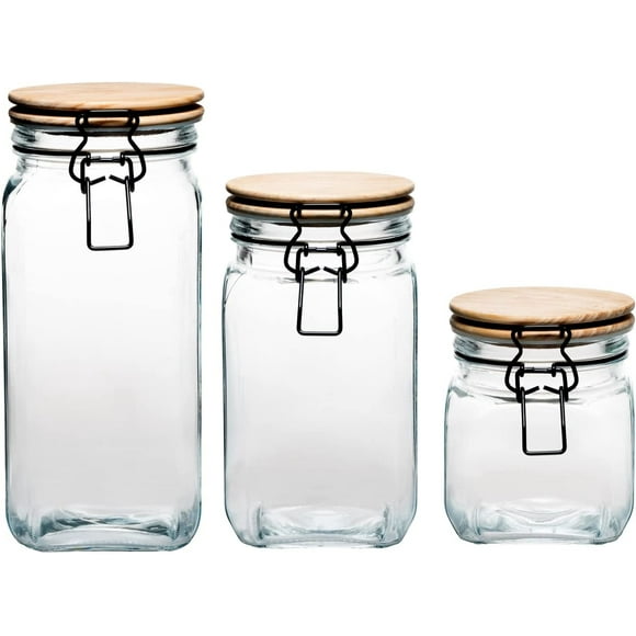 Glass Canister Set Wooden Lids