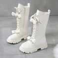 thumbnail image 2 of BXJX Girls Mid-Calf Boots, Side Zipper Non-Slip Soft Sole Lace-up Winter Riding Boots Beige Size 12 Little Kids, 2 of 7