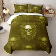 thumbnail image 2 of Castle Fairy Gothic Floral Skull Bed Spread Queen,Boho Damask Rose Queen Coverlet Set,Moss Gold, 2 of 7
