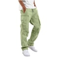 thumbnail image 3 of Liuinsasek Mens Cargo Pants Solid Casual Multiple Pockets Drawstring Waist Outdoor Straight Type Fitness Pants Structured and Shaped, 3 of 9