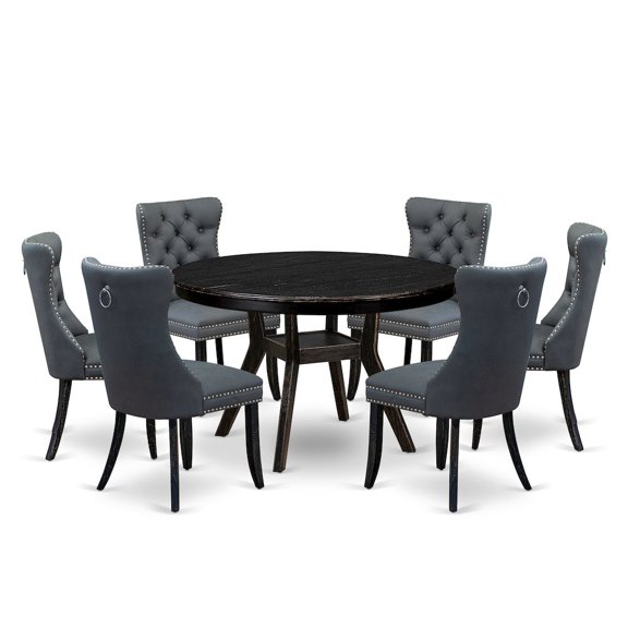 Luxe by East West Furniture 7-Piece Dining Set In Platinum Gray Color