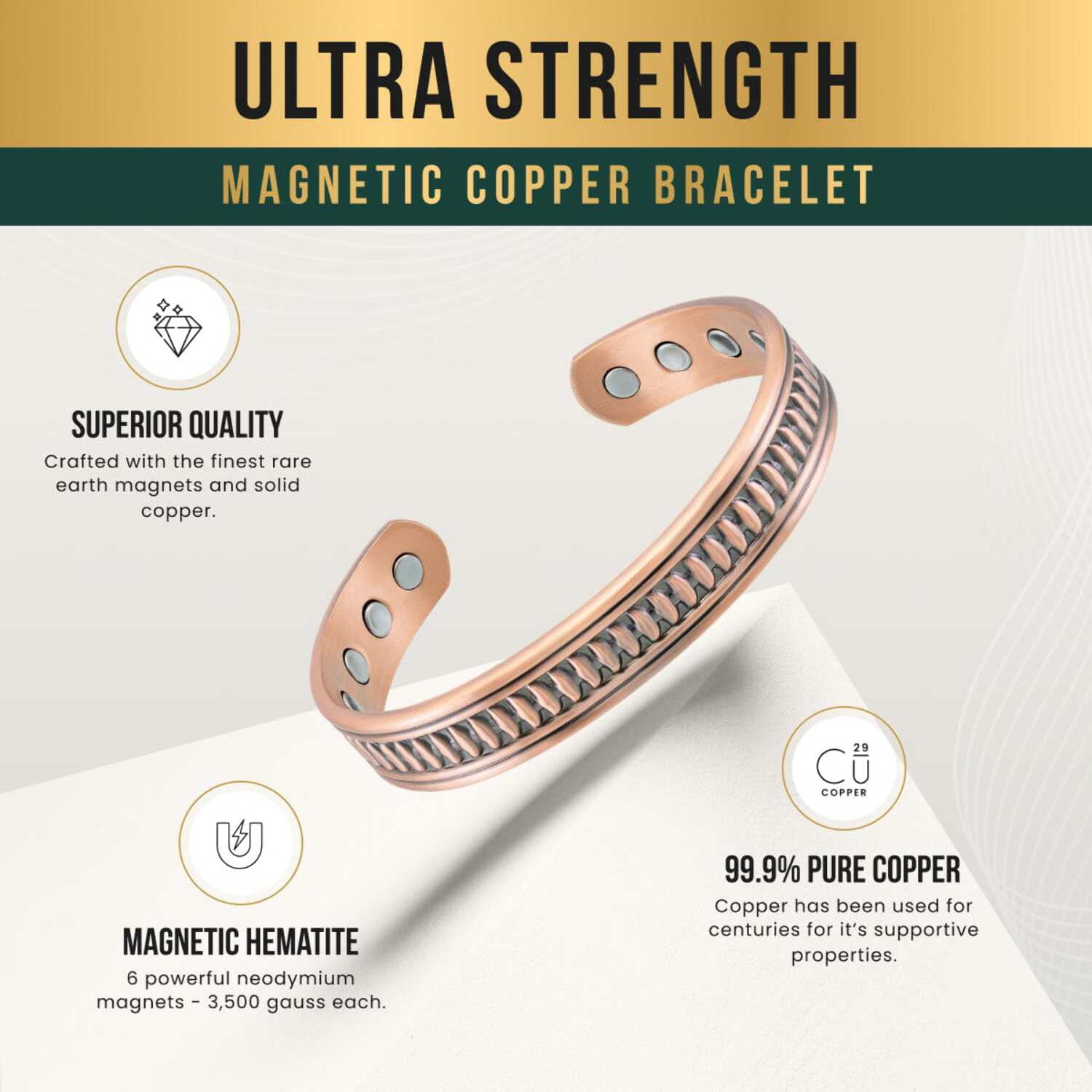 Stamped Native Magnetic Copper Bracelet Cuff for Men