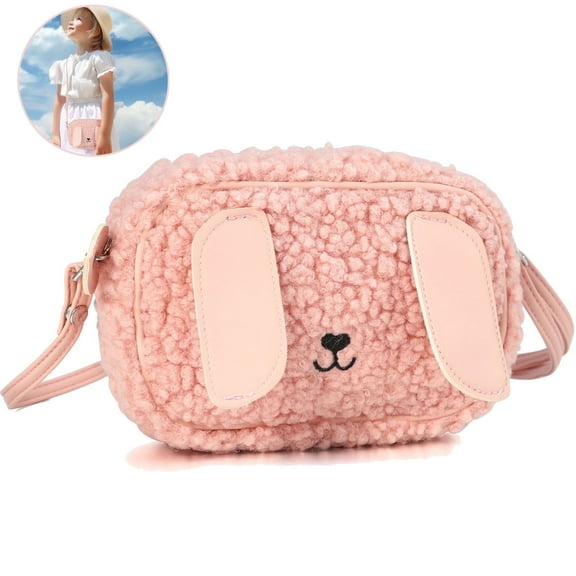 PinkSheep Mini Purse Polyester Fuzzy Bunny Shoulder Bag Crossbody Handbags Party Costume Accessories for Dress up