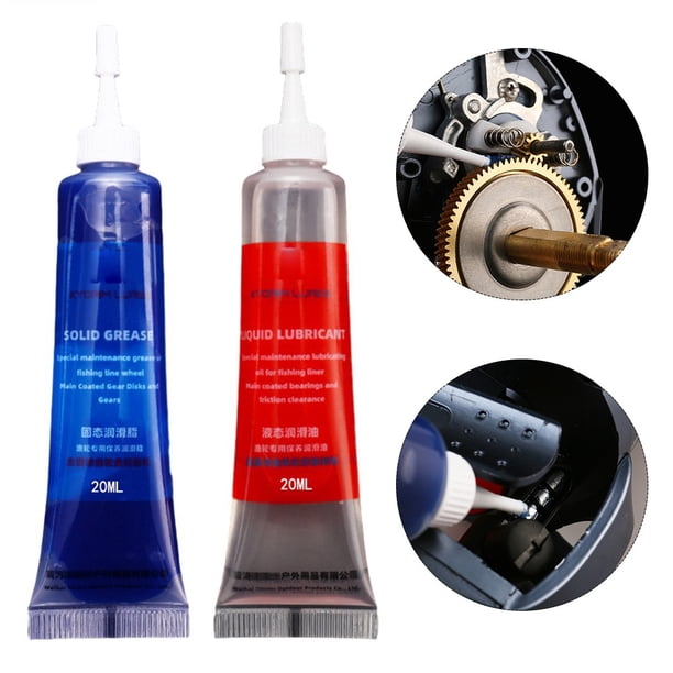 Huile Performance Moulinet Pêche Longue Durée Huile & Graisse Pour Moulinet De Pêche – 2 Flacons 20 Ml (Bleu Pour Engrenages, Rouge Pour Roulements) Huile Entretien Moulinet