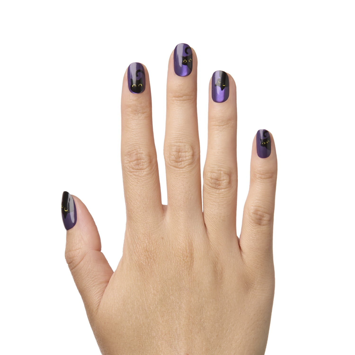 Olive & June Super Stick Effects Short Round Press-on Nails, Black Cat Velvet, 32 Pieces