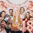 thumbnail image 5 of BIRLON 18th Birthday Decorations for Girls, Rose Gold Party Set with Number 18 Foil Balloon, Happy 18th Banner, Triangle Bunting, Sash, Cake Topper, Confetti Balloons, 5 of 7