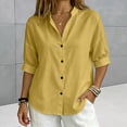 thumbnail image 2 of Womens Button Down Shirts Oxford Short Sleeve Cotton Dress Shirts Collared Button Up Casual Blouses Tops Linen Button Down Shirts Summer Cotton Linen Casual Tops with Pocket, 2 of 9
