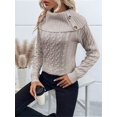 thumbnail image 4 of Women'S Pullover Sweater Pile Collar Knit Raglan Sleeve Sweater Khaki M, 4 of 8
