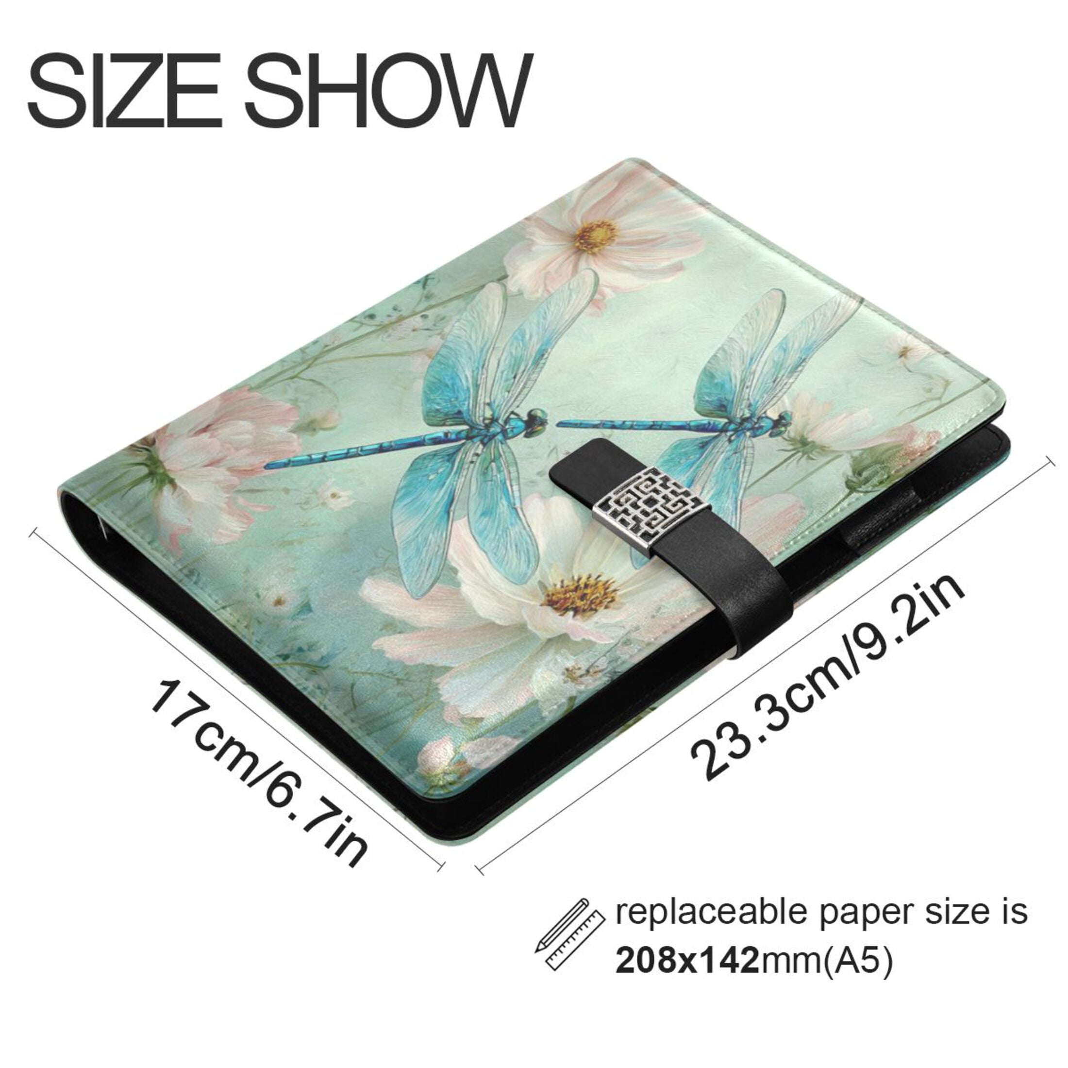 Leather Planner Leather Notebook Notebook Journal Binder Design Pen Pocket Design Convenient for Storage Dragonflies Blue Tones
