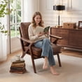 thumbnail image 5 of Ebello Mid-Century Modern PU Leather Accent Chair, Wood Frame Armchair with Removable Thick Padded Cushions for Living Room, Bedroom, Reception, Reddish Brown, 5 of 10