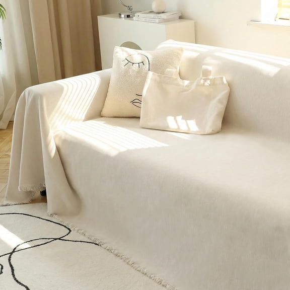 Couch Cover Sofa Covers Couch Covers for 3 Cushion Couch Sofa Pet Friendly, L Shaped Sectional Sofa Covers Washable Simply Put Sofa Throw Cover for Dogs, 91" x 134", Beige