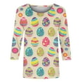 thumbnail image 5 of Hauts à Manches 3/4 pour Femmes Mode Été T-shirt Imprimé Jour de Pâques Blouse Col Rond Décontracté Hauts Tendance en Liquidation, 5 of 5