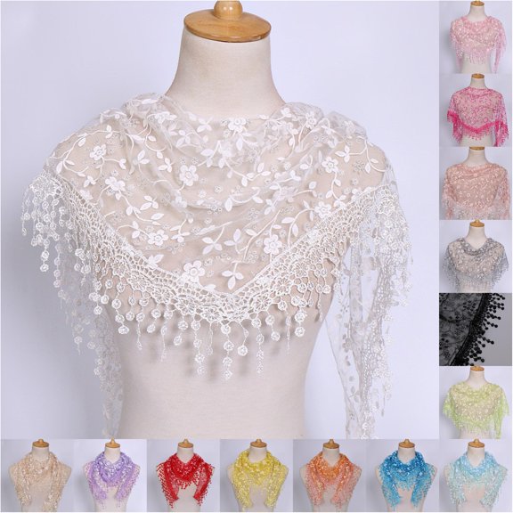 Daznico Scarf for Women, Women Lace Sheer Floral Scarf Shawl Wrap Tassel Scarf